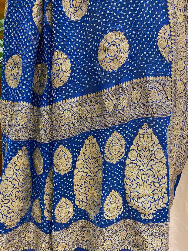 Blue Bandhani Zari Dupatta