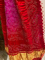 Red and  Pink Bandhani Zari Dupatta