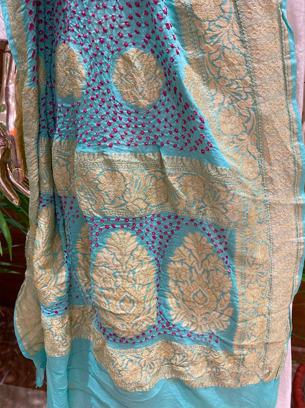 Light Blue Bandhani Zari Dupatta