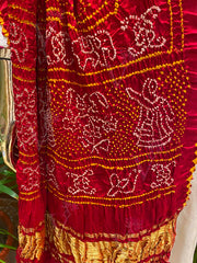 Red and Yellow Bandhani Zari Dupatta