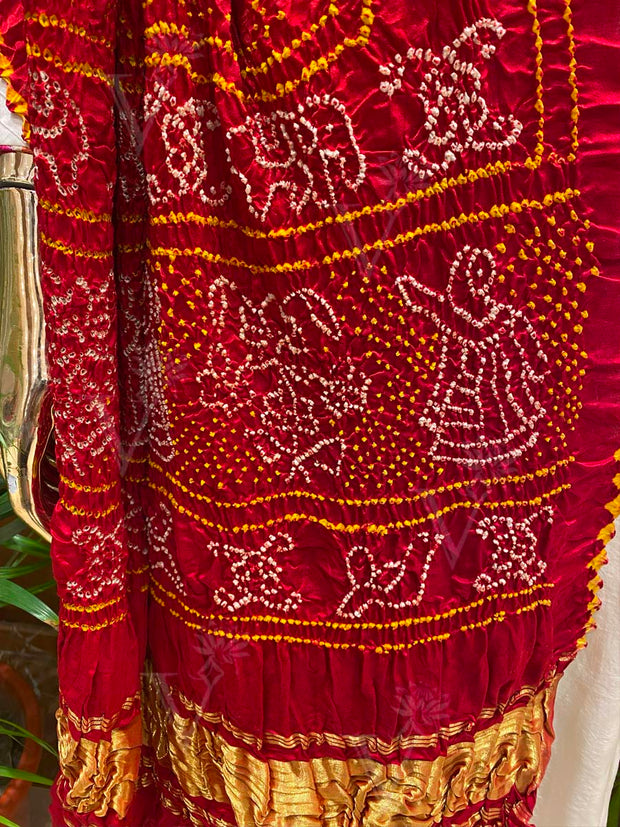 Red and Yellow Bandhani Zari Dupatta