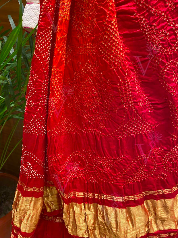 Red and Orange Shaded Bandhani Zari Dupatta