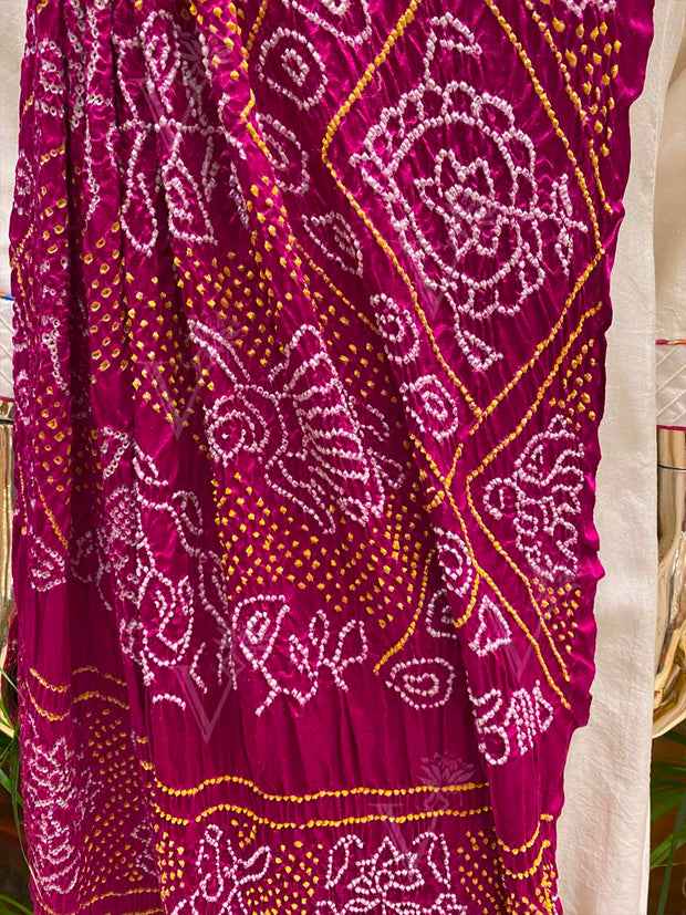 Magenta Pink  Bandhani Zari Dupatta