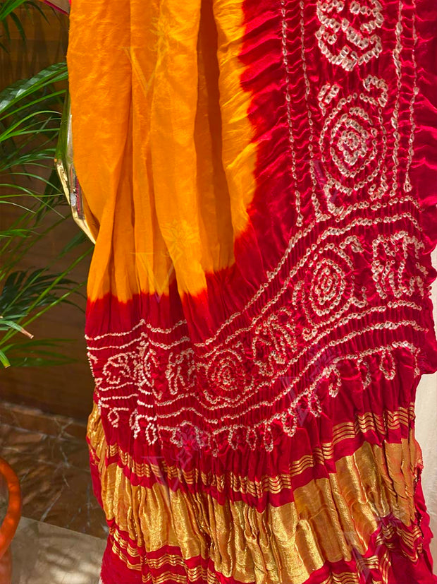 Red and Orange Shaded Bandhani Zari Dupatta