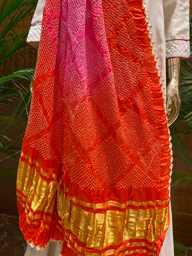 Orange and Pink Shaded Bandhani Zari Dupatta