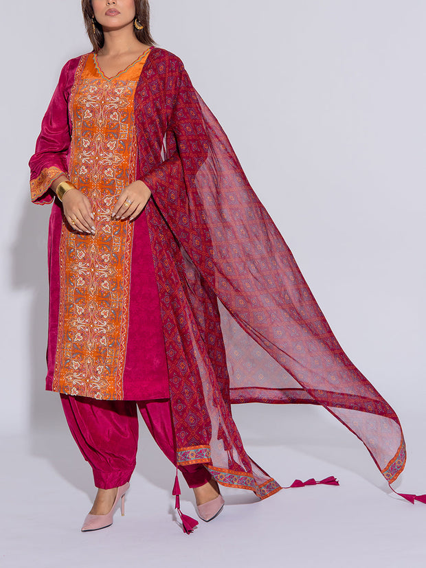 Pink Crepe Printed Suit Set