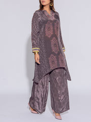 Grey Crepe Printed Kurta and Pant Set