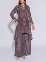Grey Crepe Printed Kurta and Pant Set