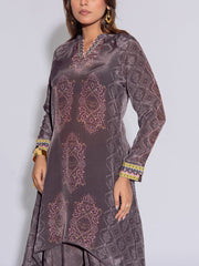 Grey Crepe Printed Kurta and Pant Set