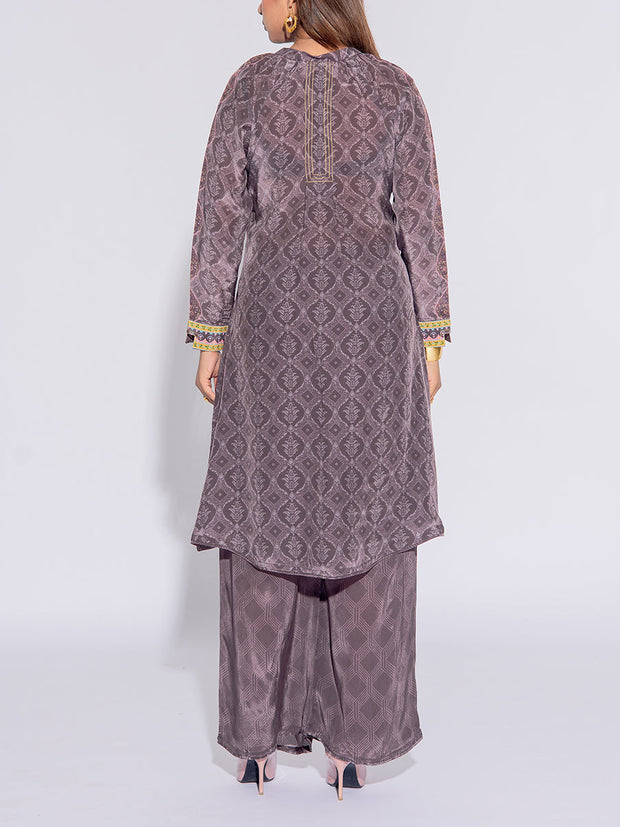 Grey Crepe Printed Kurta and Pant Set