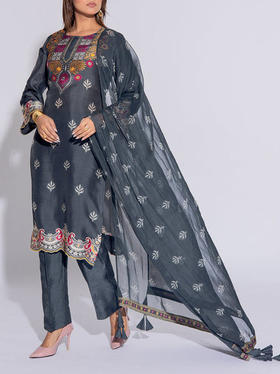Dark Grey Vasansi Silk Suit Set