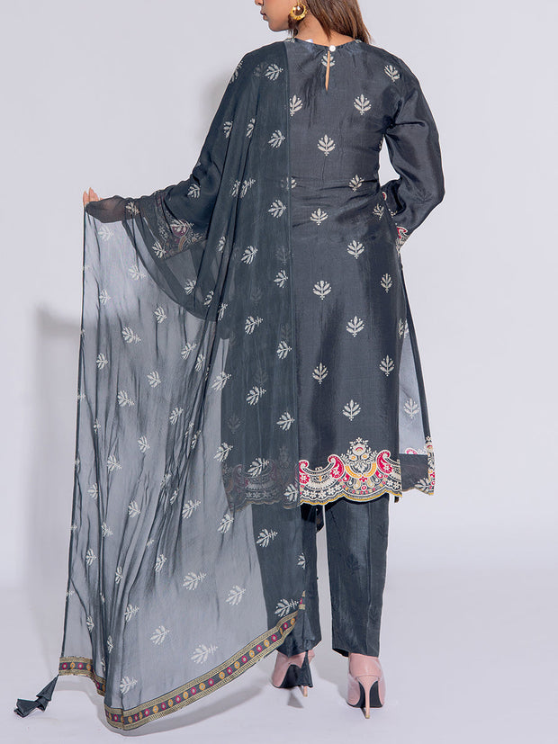 Dark Grey Vasansi Silk Suit Set