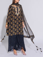 Black Crepe Printed Suit Set