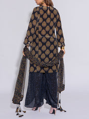 Black Crepe Printed Suit Set