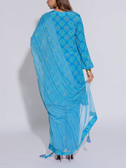 Blue Crepe Printed Suit Set