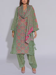 Olive Green Crepe Printed Suit Set