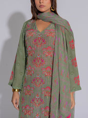 Olive Green Crepe Printed Suit Set