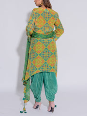Green and Turquoise Blue Printed Crepe Suit Set