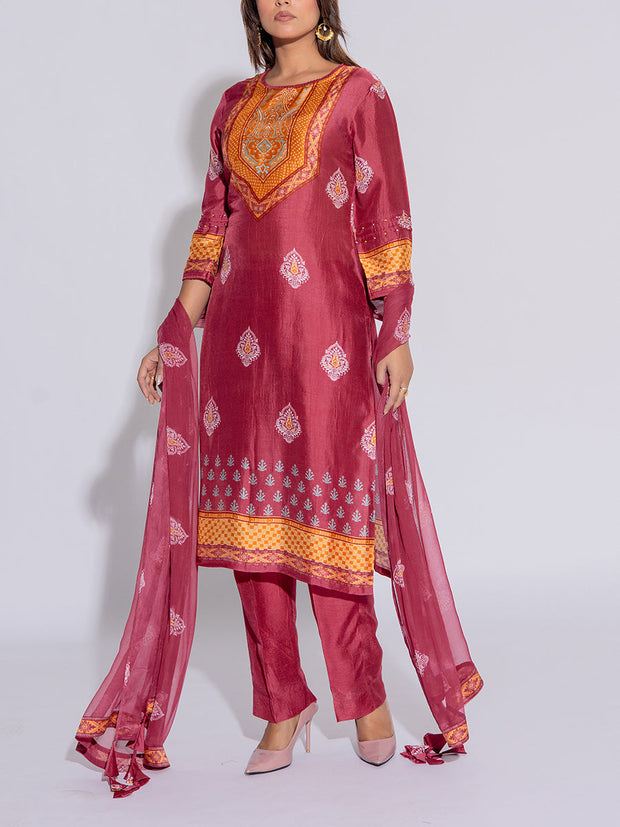 Magenta Vasansi Silk Printed  Suit Set