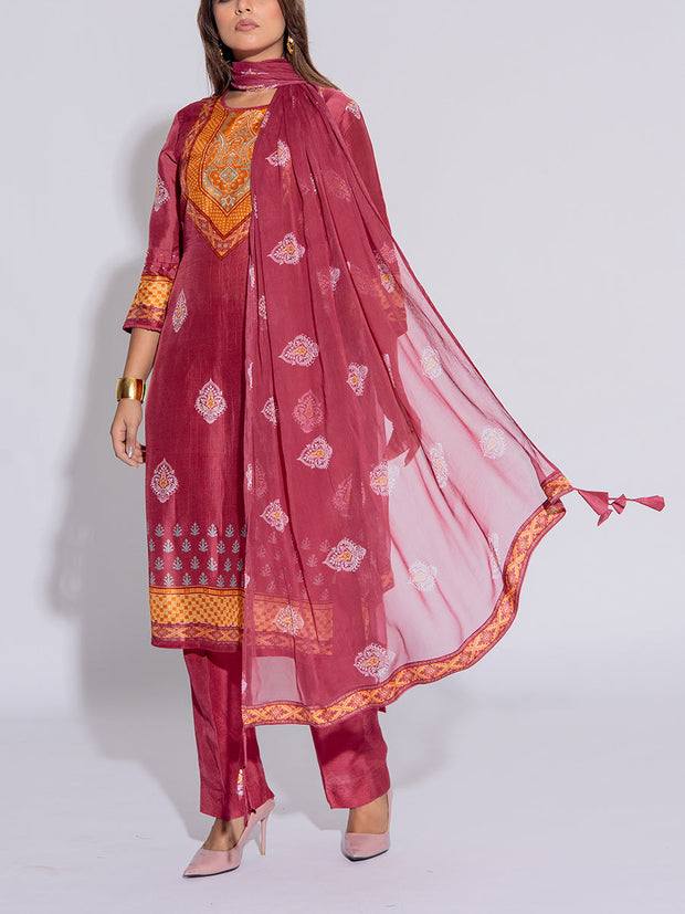 Magenta Vasansi Silk Printed  Suit Set