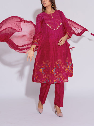 Magenta Pink Vasansi Silk Printed Suit Set