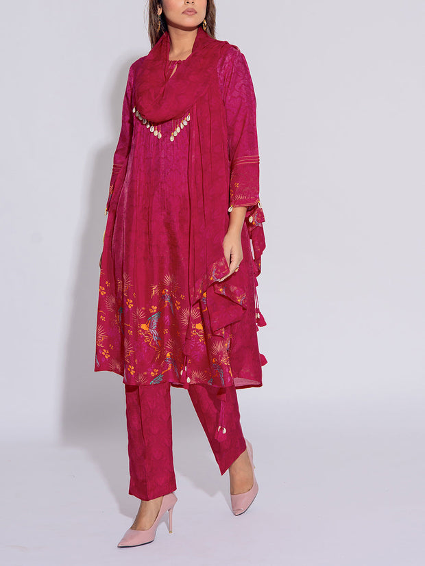 Magenta Pink Vasansi Silk Printed Suit Set