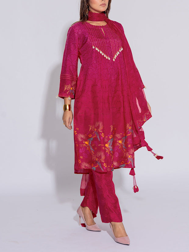 Magenta Pink Vasansi Silk Printed Suit Set