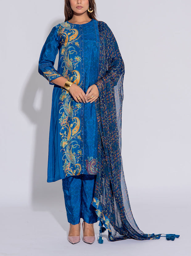Blue Vasansi Silk Printed Suit Set