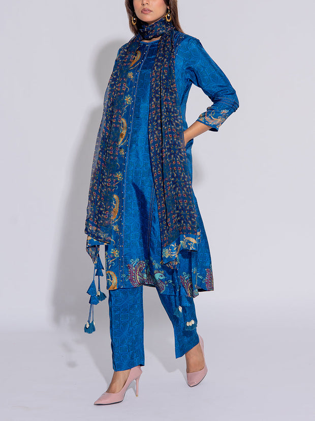 Blue Vasansi Silk Printed Suit Set