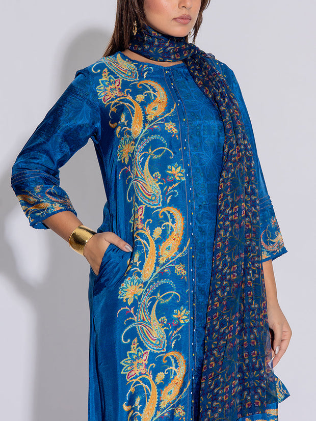 Blue Vasansi Silk Printed Suit Set