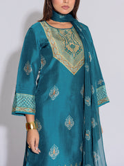 Turquoise Blue Vasansi Silk Printed Suit Set