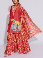 Red Vasansi Silk Kurta and  Sharara Set