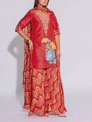 Red Vasansi Silk Kurta and  Sharara Set