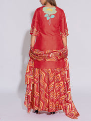 Red Vasansi Silk Kurta and  Sharara Set