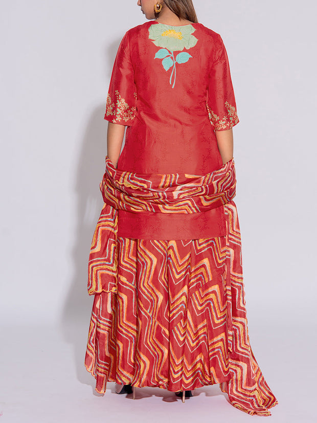 Red Vasansi Silk Kurta and  Sharara Set