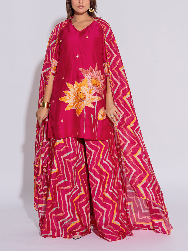 Pink Vasansi Silk Leheriya Kurta and Palazzo Set