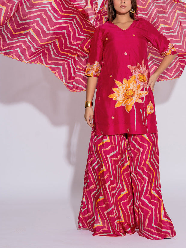 Pink Vasansi Silk Leheriya Kurta and Palazzo Set