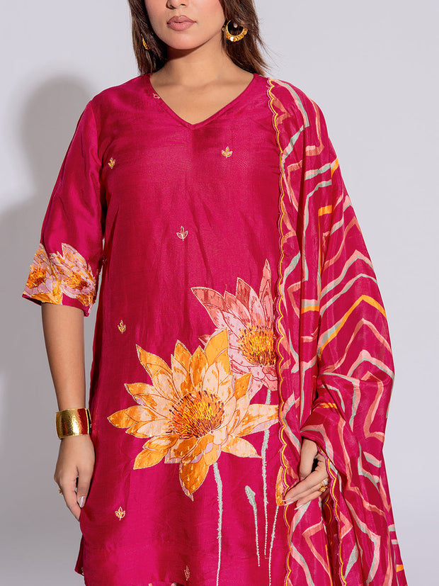 Pink Vasansi Silk Leheriya Kurta and Palazzo Set