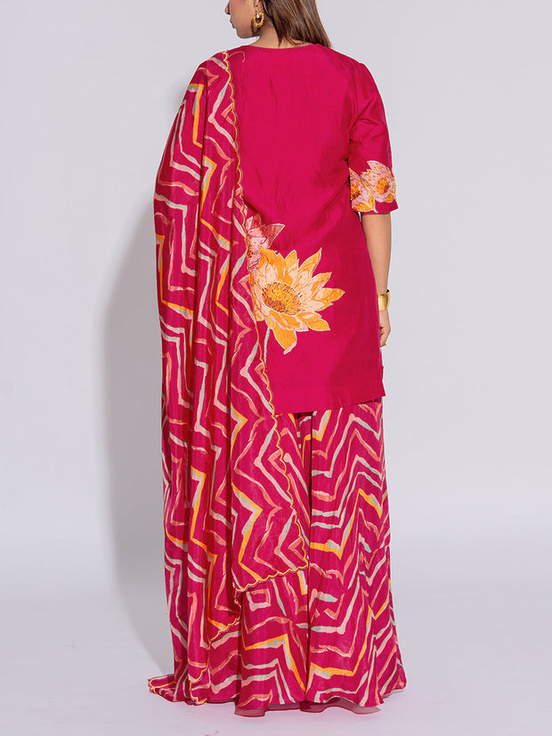 Pink Vasansi Silk Leheriya Kurta and Palazzo Set