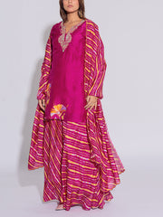 Magenta Pink Vasansi Silk Leheriya Kurta and Palazzo Set