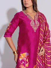 Magenta Pink Vasansi Silk Leheriya Kurta and Palazzo Set
