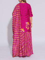Magenta Pink Vasansi Silk Leheriya Kurta and Palazzo Set