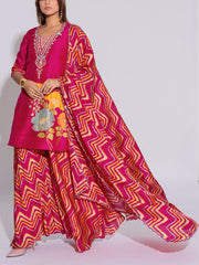 Pink Vasansi Silk Leheriya Kurta and Palazzo Set