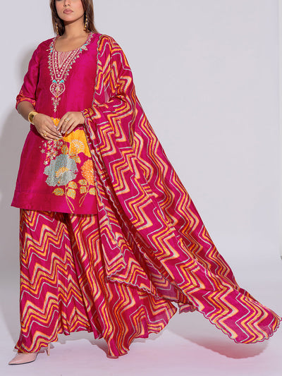Pink Vasansi Silk Leheriya Kurta and Palazzo Set