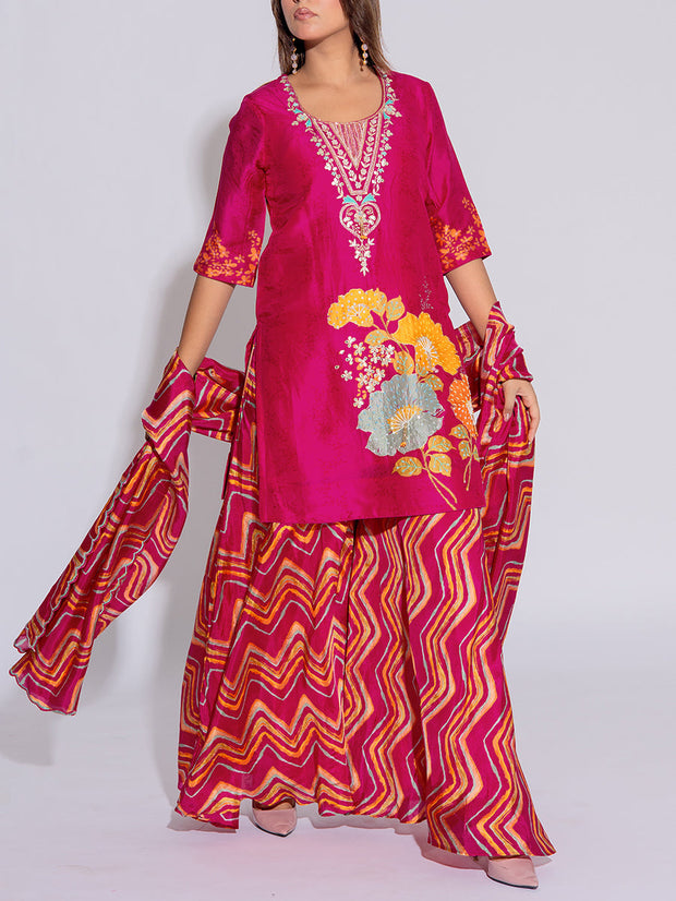 Pink Vasansi Silk Leheriya Kurta and Palazzo Set