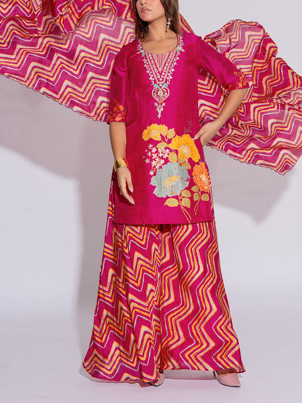 Pink Vasansi Silk Leheriya Kurta and Palazzo Set