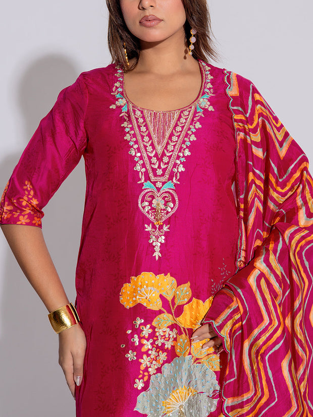 Pink Vasansi Silk Leheriya Kurta and Palazzo Set
