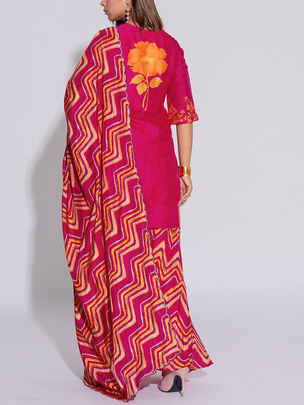 Pink Vasansi Silk Leheriya Kurta and Palazzo Set