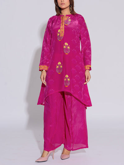 Pink Crepe Printed Kurta and Pant Set