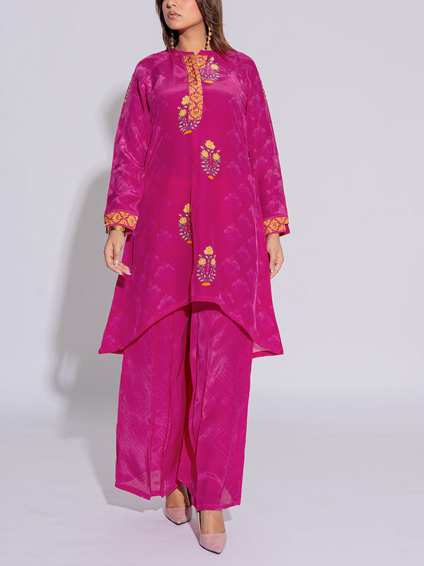 Pink Crepe Printed Kurta and Pant Set